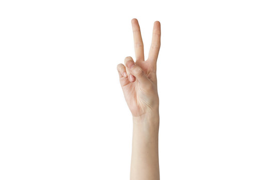 Woman hand showing victory sign