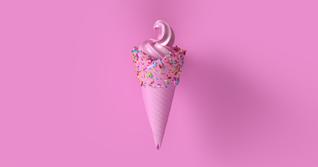 Pink Ice Cream with Multi Colored Sprinkles 3d illustration