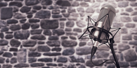 microphone in studio at background 3d illustration