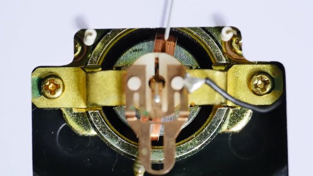 Close up of an analog current meter with the pointer. Electrodynamic Galvanometer