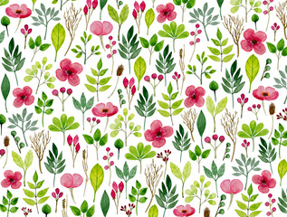 Spring Flowers Pattern In Watercolor