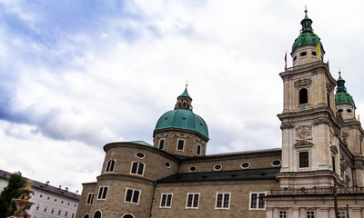 Fototapeta na wymiar Salzburg Cathedral or Salzburger Dom is dedicated to St Rupert and St Vergilius.