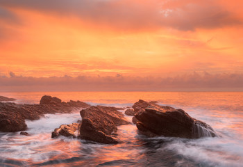 A amazing colorful sunrise on the east coast of Taiwan at Xiaoyeliu. 