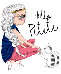 hello petite, girl wit cat
