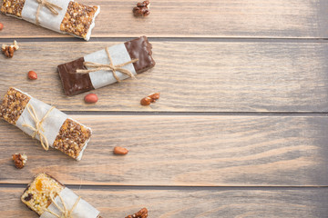 Delicious chocolate granola on a wooden table