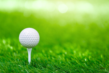 Golf ball on tee ready to be shot