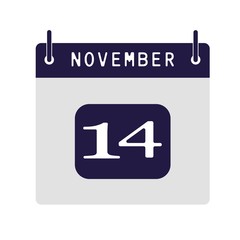 Calendar flat icon 14th of November. Vector illustration.