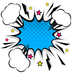 Retro comic design speech bubbles. Flash explosion with clouds, lightning, stars. Pop art vector elements.