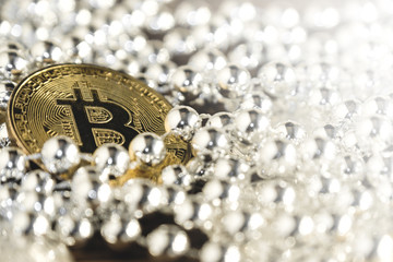 Golden Bitcoin in Silver necklace