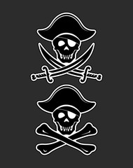 Pirate symbol skull and bones on a black background.
