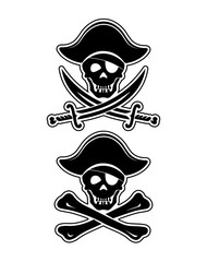 Pirate symbol skull and bones on a black background.