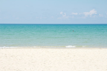 Fototapeta na wymiar blue sea beach beautiful sky and sand ,hot summer concept background space 