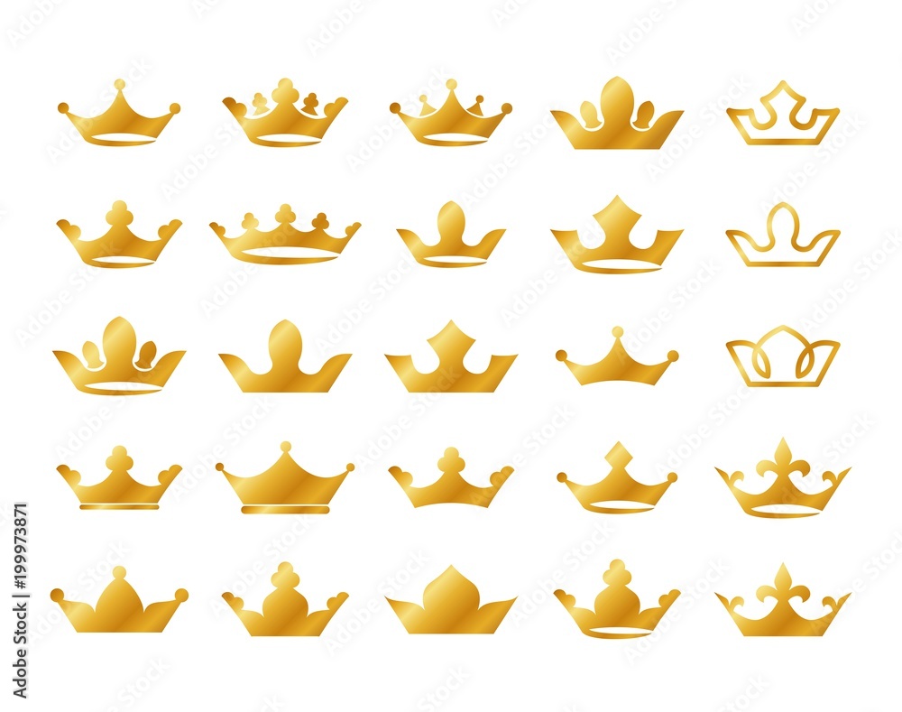 Wall mural gold crown icons set vector