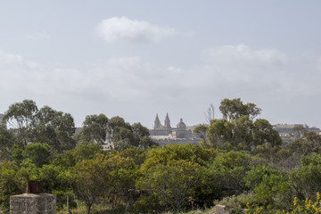 Fototapeta na wymiar Maltese islands - view of Manoel Island and Floriana church
