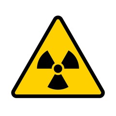 Radioactive contamination symbol. Yellow triangular warning sign of radiation danger. Vector illustration.