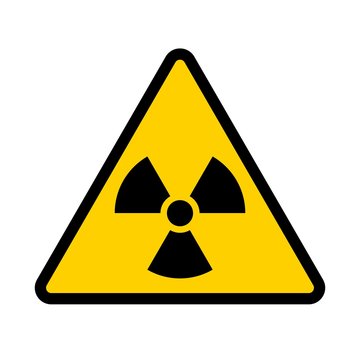 Radioactive contamination symbol. Yellow triangular warning sign of radiation danger. Vector illustration.