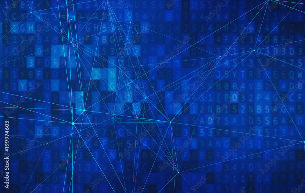 Poster blue connection lines on data screen background for computer technology concept, abstract illustrati