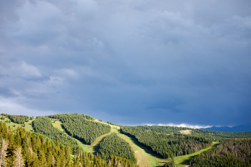 Rolling landscape with green mountains