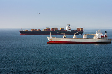 Container ships moored
