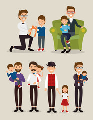 best father with daughter and son avatars vector illustration design