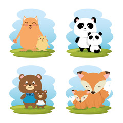 family animals group characters vector illustration design