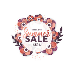 Summer sale banner with flowers