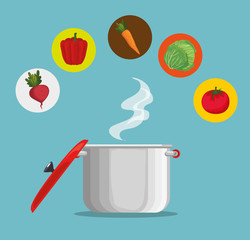 kitchen pot with fresh and organic vegetables vector illustration design