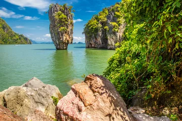 Poster Bond Island. The island of Phuket. Thailand. Travel to the islands of Thailand. A lonely rock stands in the water. James Bond Island. © Grispb