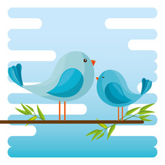 cute birds father and son characters vector illustration design