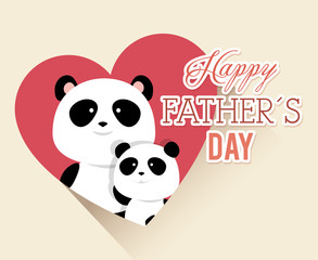 happy fathers day card with panda bears vector illustration design