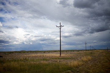 Fototapeta na wymiar Storms clouds gathering over Wyoming grassland