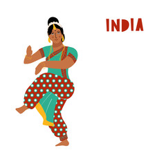 Vector India dance woman. Bollywood style dancer white background isolated