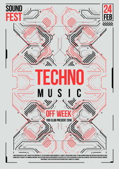 Cyberpunk futuristic poster. Retro futuristic poster template. Electronic music layout. Modern club party flyer.