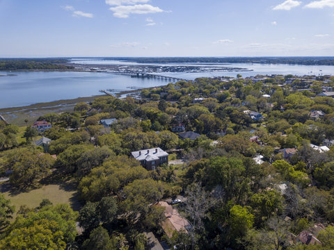 Aerial view of historic section of Beaufort, South Carolina