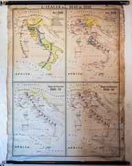 Vintage geographical map of Italy with the borders from 1848 to 1918.