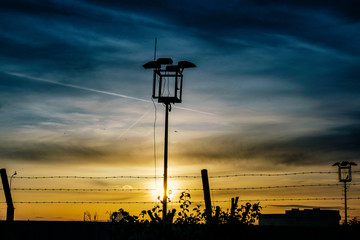 Iron fence with blue sky and sunset