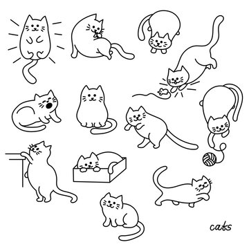 Set of Cute cat. Pet animal vector illustration