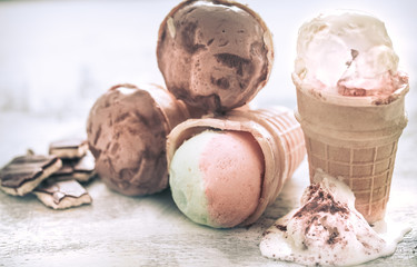 different ice cream in a cone