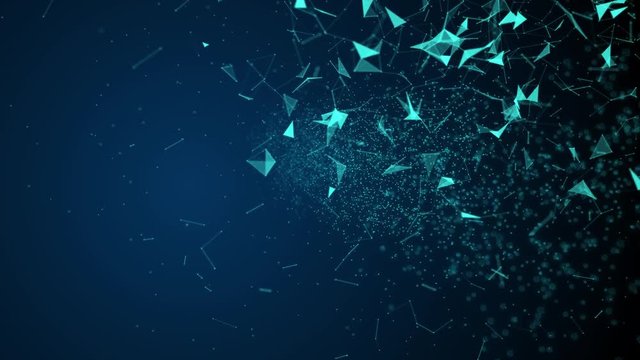 Human digital DNA appears evolving and growing. Cells formed by particles. Blue abstract futuristic science and technology motion background. 3D rendering of futuristic augmentation concept in 4k UHD