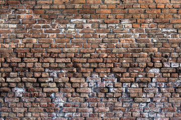 Cracked red brick wall, blocks in a line background