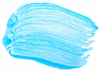 color cyan shape shiny paint ink hand drawn paper grain texture isolated stain on white background for decoration, text design, template. Abstract water color brush splash element