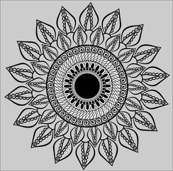 mandala-hand drawing-black-and-white-Hand drawn abstract mandala design. Vector oriental round pattern. Coloring book element.