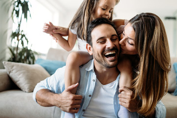 Happy family having fun time at home