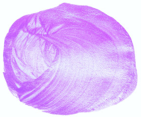 Pink purple shiny paint watercolor ink hand drawn paper grain texture isolated stain on white background for decoration, text design, template. Abstract vivid art brush paint splash element