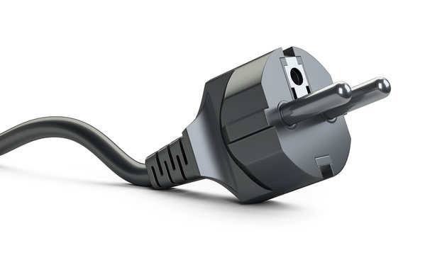 Black Electric Plug With Cable Close-up.