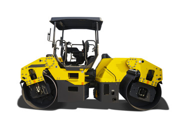 Modern road roller with yellow color