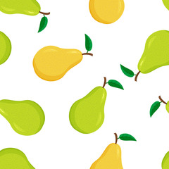 Seamless pattern from ripe green and yellow pears