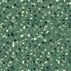 Terrazzo seamless pattern. Surface texture of decorative granite mosaic.  Green marble tiles. Stone floor texture. Vector illustration