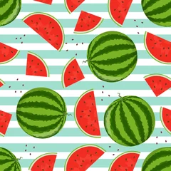 Behang Watermeloen Geheel en in stukjes gesneden watermeloenen