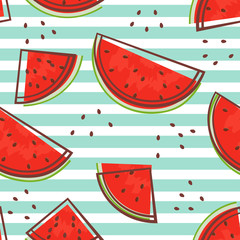  Seamless pattern of sliced pieces of watermelon with seeds